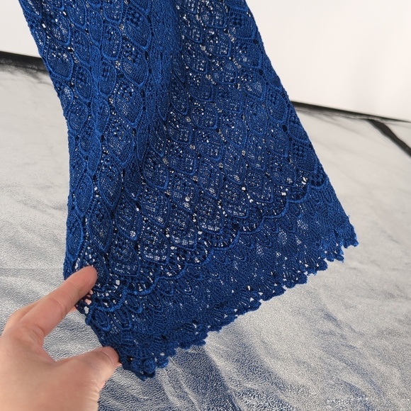 Vintage Women's Lace Kaftan Cover Up Tunic Dress Blue OS retro bohemian resort - Picture 7 of 8